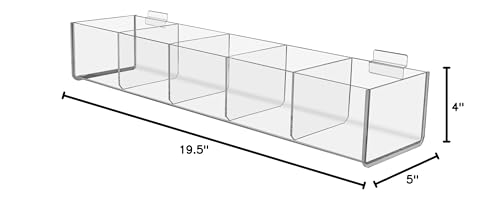 Marketing Holders Slatwall Acrylic Retail Tray Five Compartment 19.5 Inch Wide x 5 Inch Deep Clear Product Merchandise Storage Organizer for Businesses and Shops