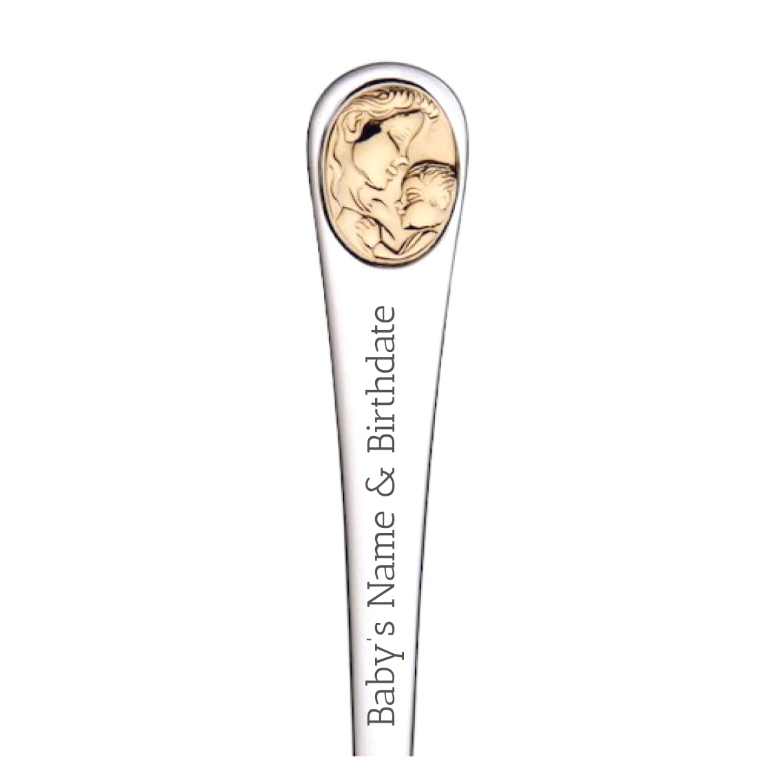 Personalized Baby Feeding Spoon | Custom Engraving Name & Birthdate | Keepsake Gift (Golden Mother & Baby)