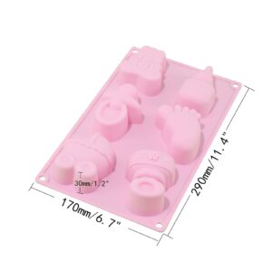 DD-life 4 Pcs Baby Shower Party Silicone Mold,Bear Pacifier Little Feet Feeding Bottle Baby Carriage Silicone Fondant Mold for Chocolate,Soap,Sugar,Polymer Clay(1Purple,1Pink,1Green,1Blue)