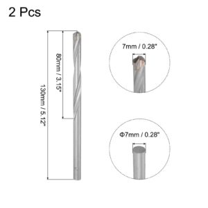 uxcell 7mm Cutting Dia Cemented Carbide Twist Extra Long Drill Bit with Round Straight Shank for Hardened Steel Stainless Steel, 130mm Length 2 Pcs