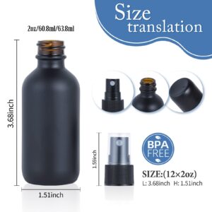 YONKAN 2oz Glass Spray Bottle, Fine Mist Boston Glass Bottles with Black Fine Mist Sprayer Small Clear Bottles for Essential Oils, Bath, Beauty, Hair & Cleaning, Black, Pack of 12