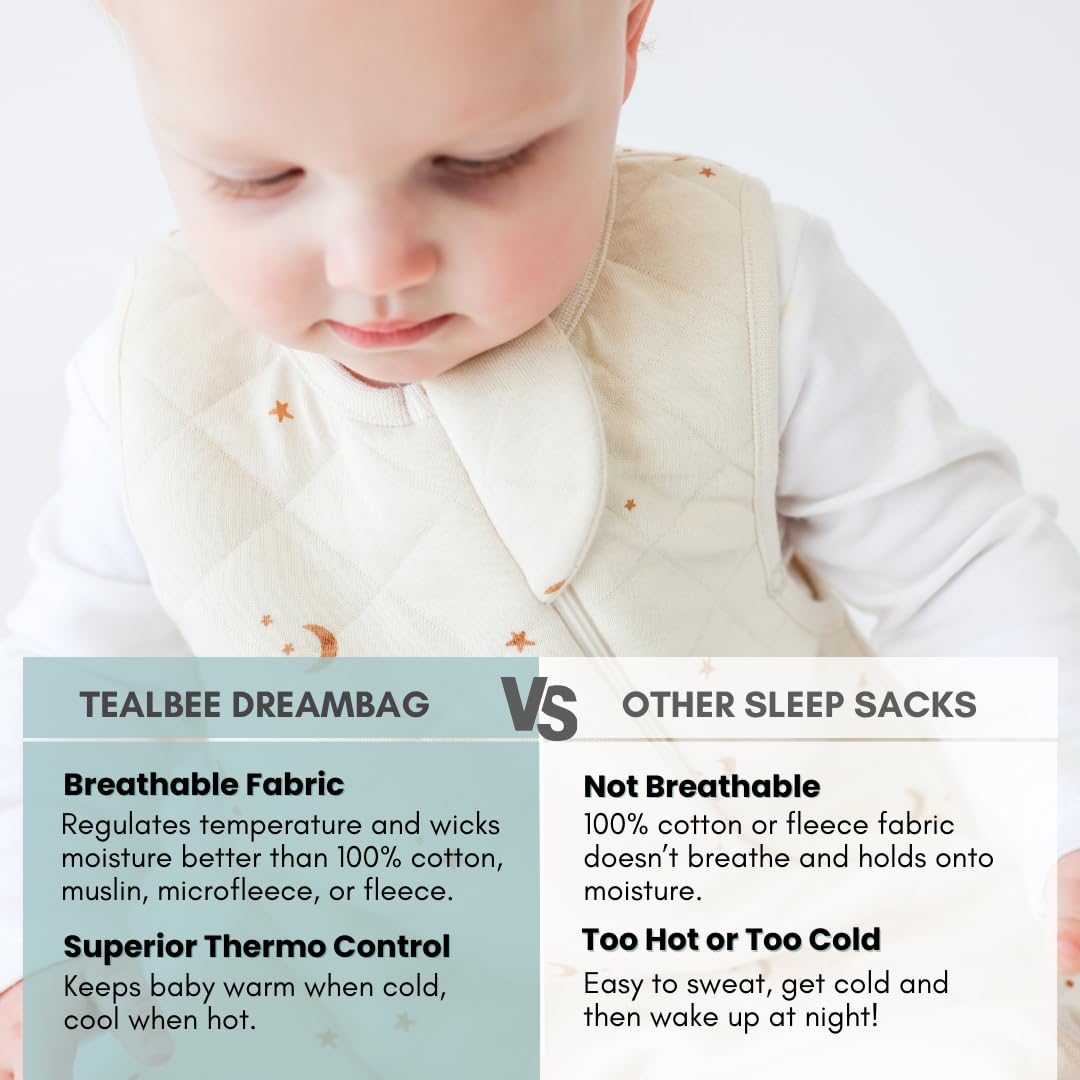 Tealbee Dreambag: Rayon made from Bamboo, Organic Cotton Baby Sleep Sack Universal Fit 6-24 months - 1.2 TOG All Season Baby Wearable Blanket - 2-way zipper - Moons and Stars