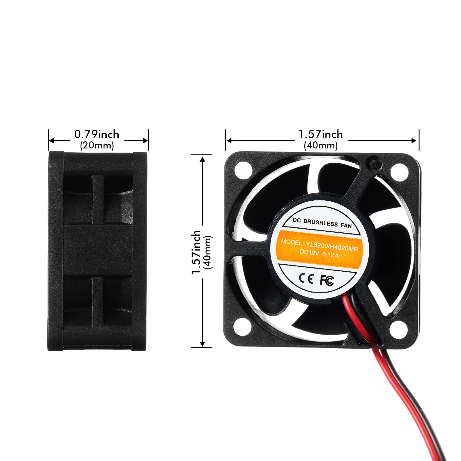 MokerLink Quiet Fan 40x40x20mm DC 12V 0.12A, 3200RPM 2 Pin Small Cooling Fan