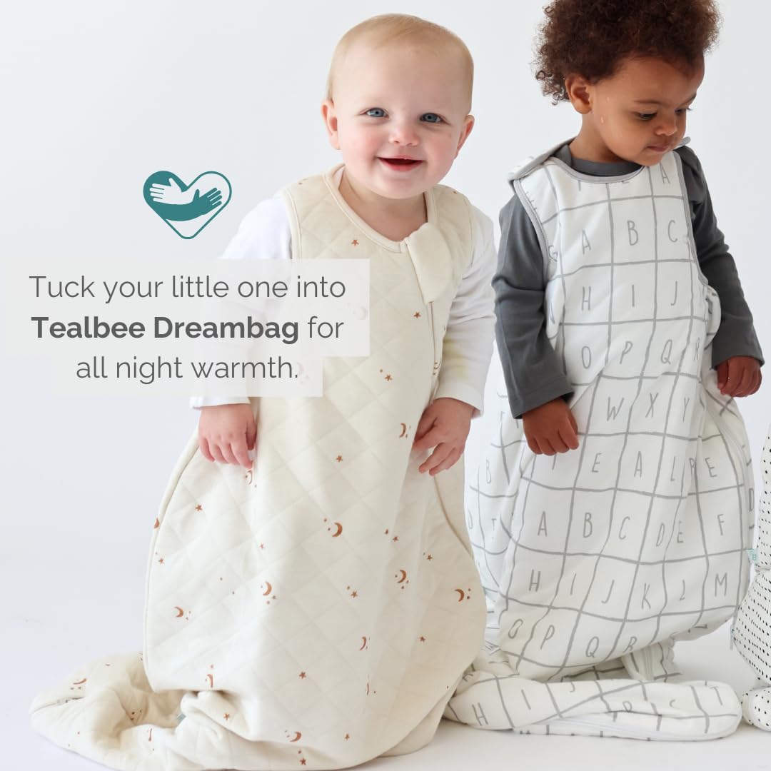 Tealbee Dreambag: Rayon made from Bamboo, Organic Cotton Baby Sleep Sack Universal Fit 6-24 months - 1.2 TOG All Season Baby Wearable Blanket - 2-way zipper - Moons and Stars