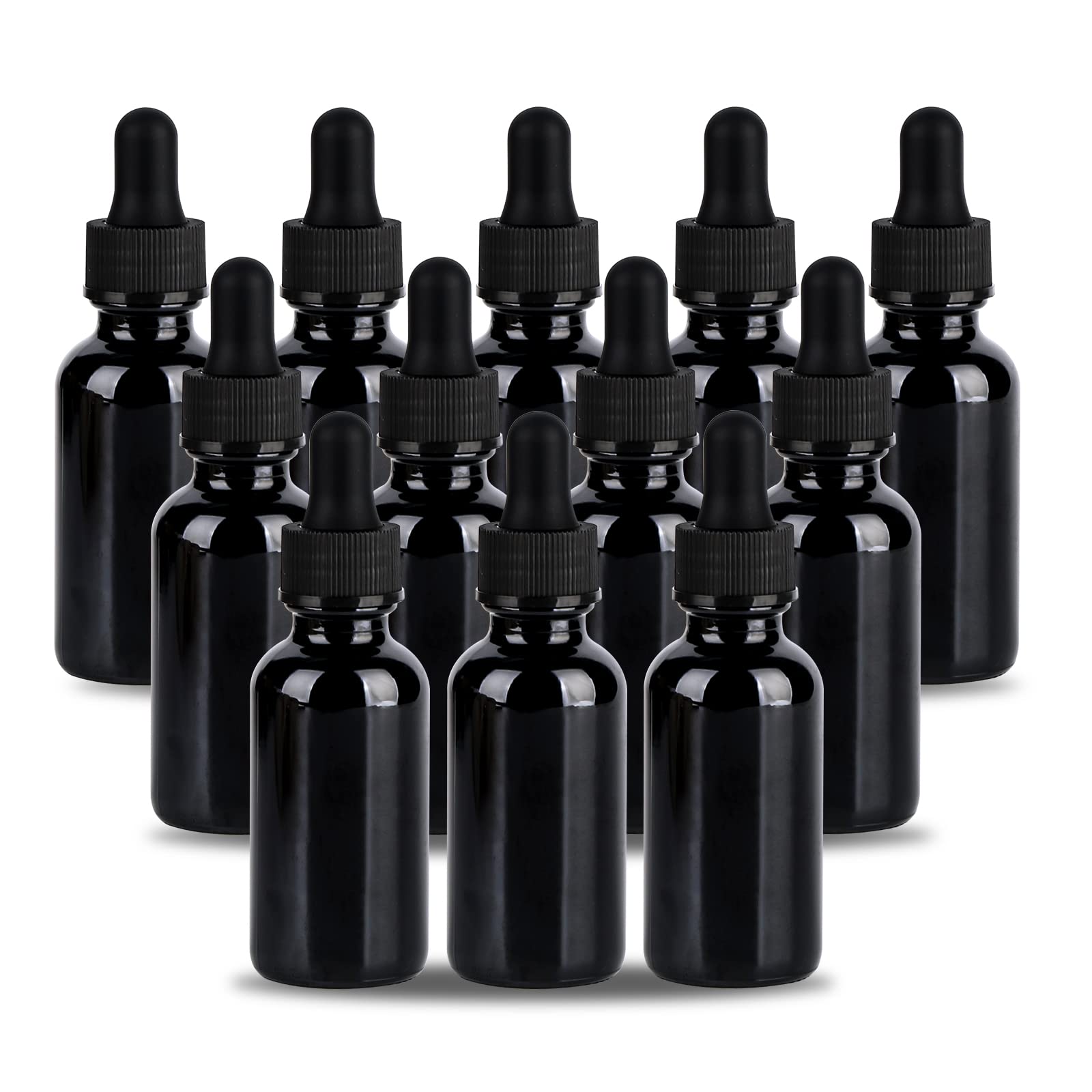 YONKAN 1 oz UV Resistant Dropper Bottle 12 Pack Black Glass Boston Bottles 30ml with Eye Droppers Black Caps for Essential Oils, Perfume, Leak Proof Travel Bottles for Liquids