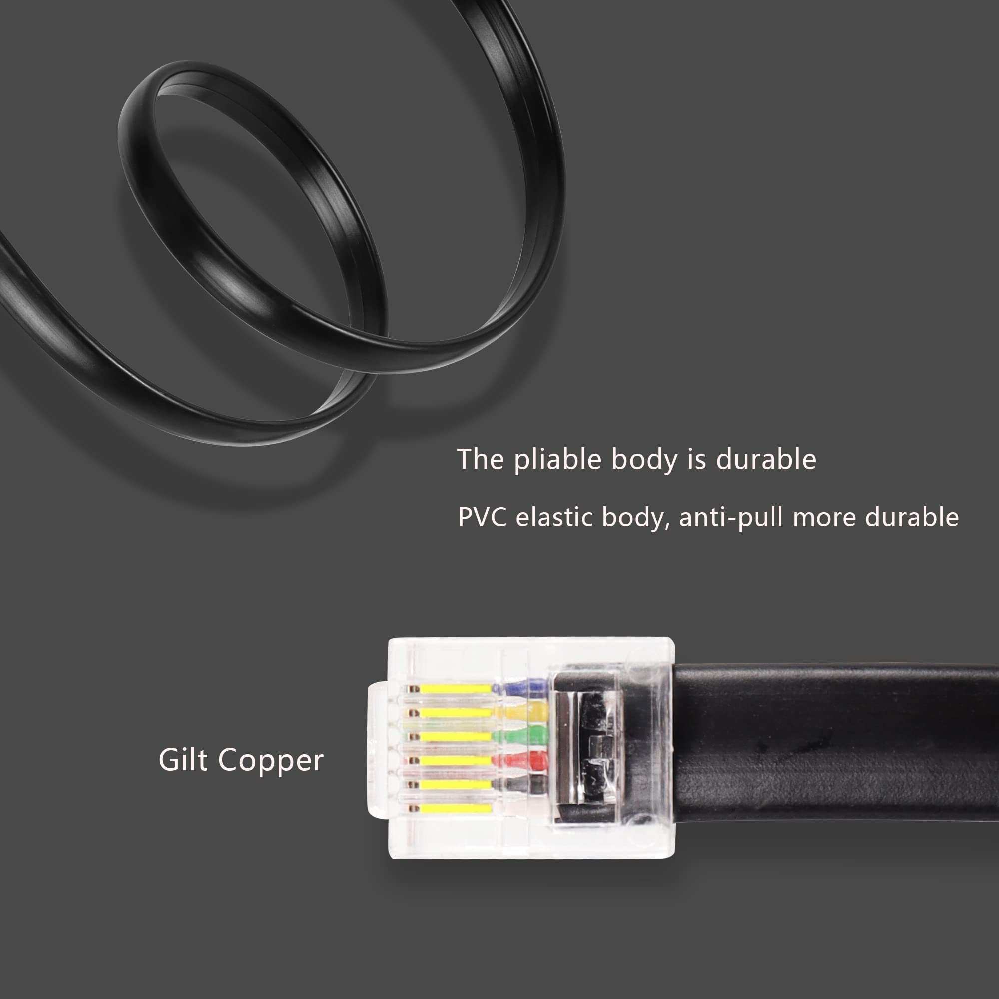 GINTOOYUN 6P6C Extension Cable with Cap RJ12 Crystal Head Cable Male to Female with Dust Cover Black 35CM