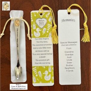 Personalized Baby Feeding Spoon | Custom Engraving Name & Birthdate | Keepsake Gift (Golden Mother & Baby)