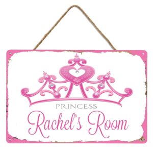 personalized pink princess room sign custom name metal wood door signs girls room decorations for bedroom kids nursery baby room wall decor art plaque