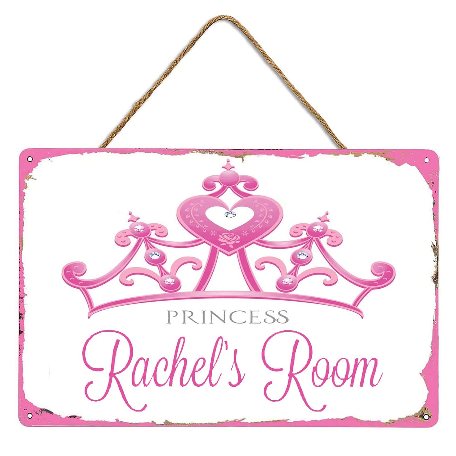 Personalized Pink Princess Room Sign Custom Name Metal Wood Door Signs Girls Room Decorations for Bedroom Kids Nursery Baby Room Wall Decor Art Plaque