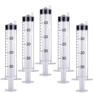 5 pack 30ml large plastic syringe, syringe for liquid, oral, scientific labs, measurement, feeding pets, glue or oil or fluid applicator, individual packaged (30 ml)