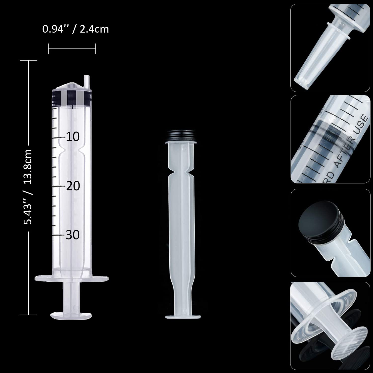 5 Pack 30ml Large Plastic Syringe, Syringe for Liquid, Oral, Scientific Labs, Measurement, Feeding Pets, Glue or Oil or Fluid Applicator, Individual Packaged (30 ML)