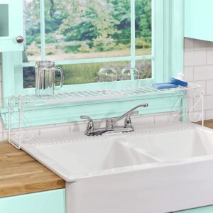 kovot expandable over the sink shelf extends in length from 24.5" to 40.75" | add additional storage for soaps, cleansers, sponges and more 8.5" h x 5.75" d (white)