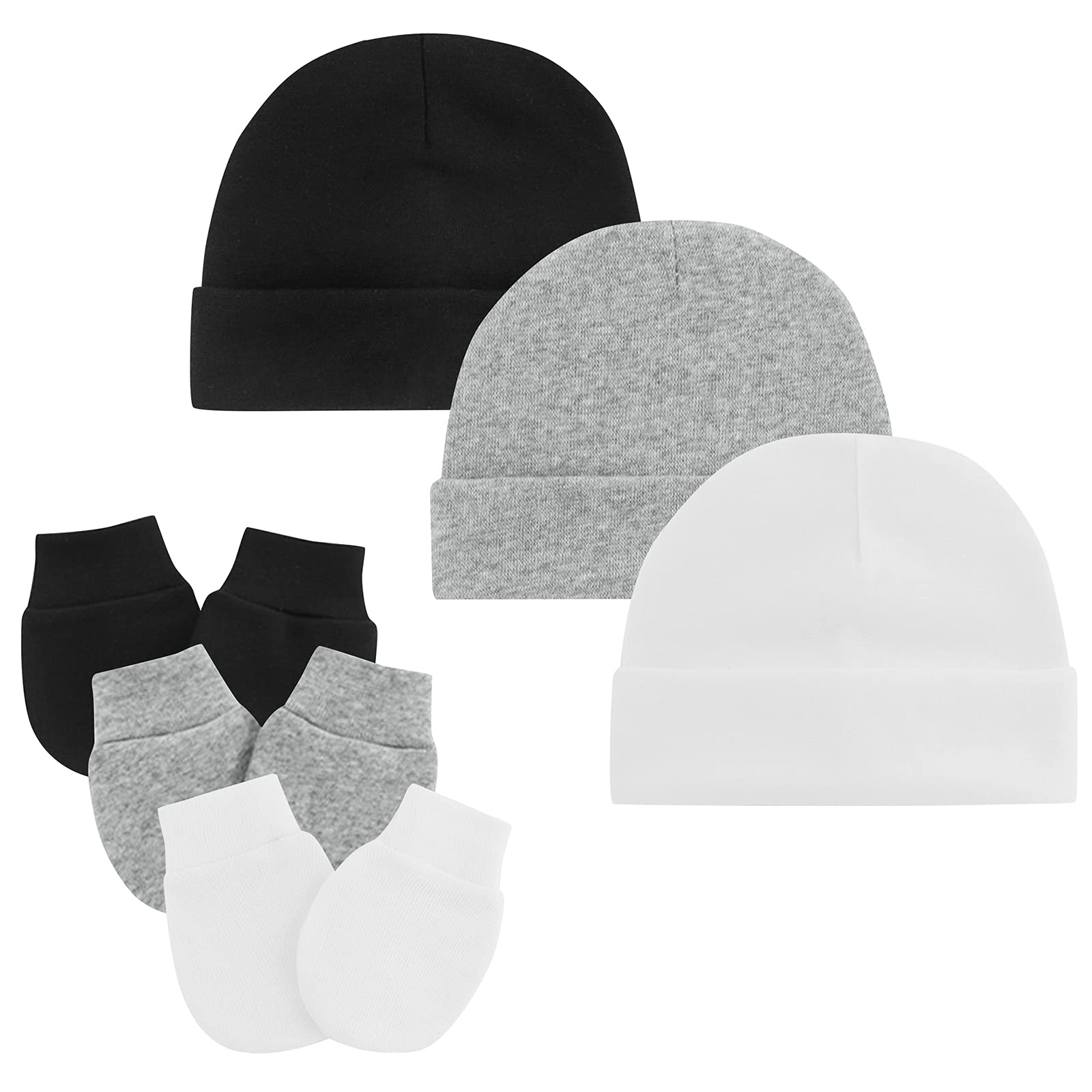 Baby Hats and Mittens Set Newborn Essentials Beanie Newborn Infant Hats for Baby Boys Girls Black & White & Gray