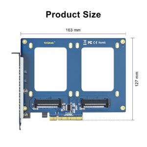 PCIe to SFF-8639 Adapter, PCIe 3.0 X8 to Dual U.2 SFF-8639 Ports, for 2.5" U.2 NVMe SSD or 2.5" SATA SSD