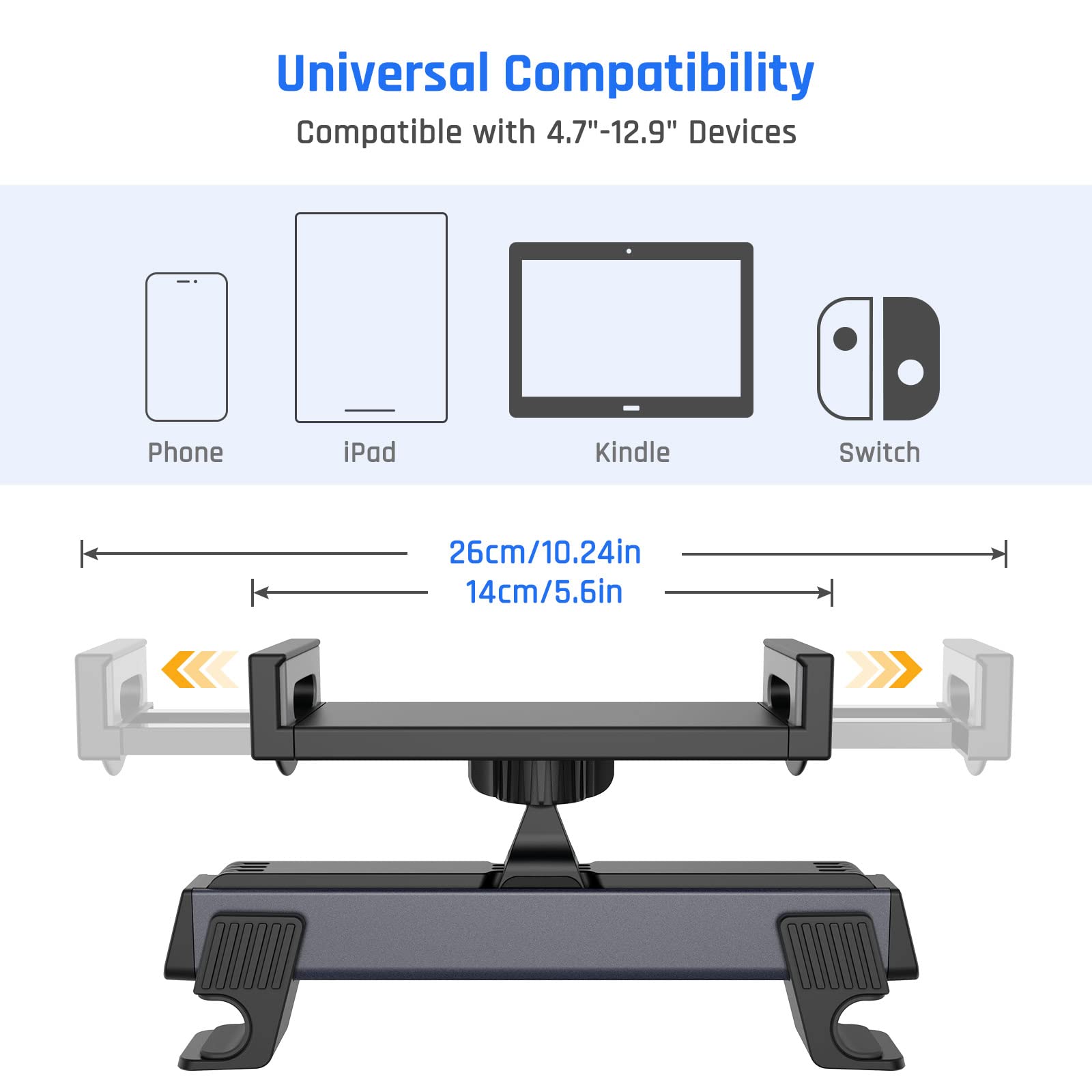 Klsniur Car Headrest Mount/Tablet Holder Car Backseat Seat Mount/Tablet Headrest Holder Universal 360° Rotate Adjustable for All 4.7"-12.9" Tablet iPad/Pro/Air/Mini,Kindle,Phone,Other Devices