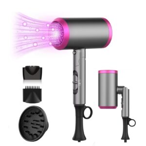 roykoo 2000w ionic hair dryer - fast drying, 3 heat/2 speed settings, with diffuser and nozzles for home and travel use