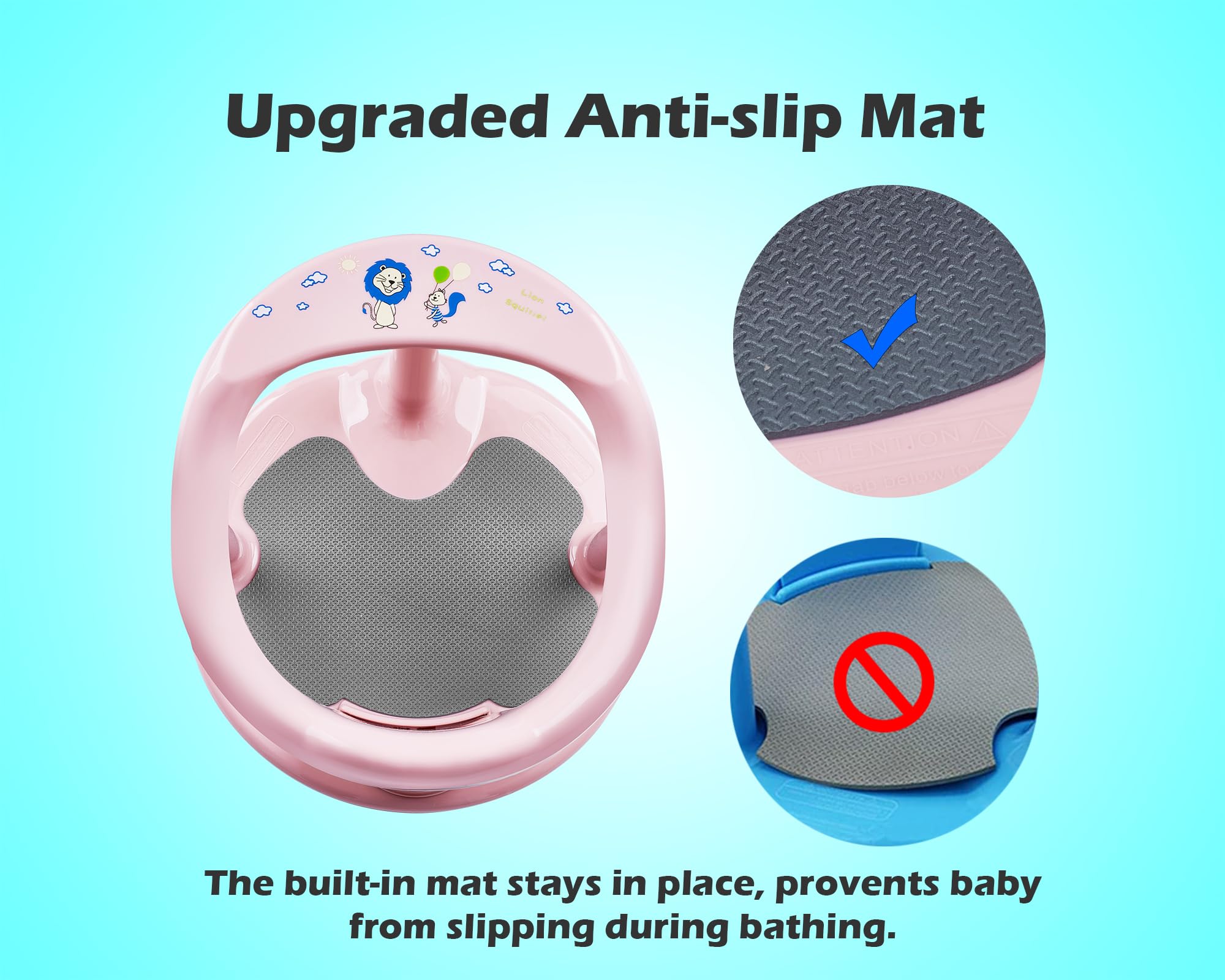 Baby Bath Seat for Babies 6 Months & Up/Integrated Non-Slip Mat/Infant Bath Seat Ring for Sitting Up in The Tub with Suction Cups (Inapplicable to Textured Tub)