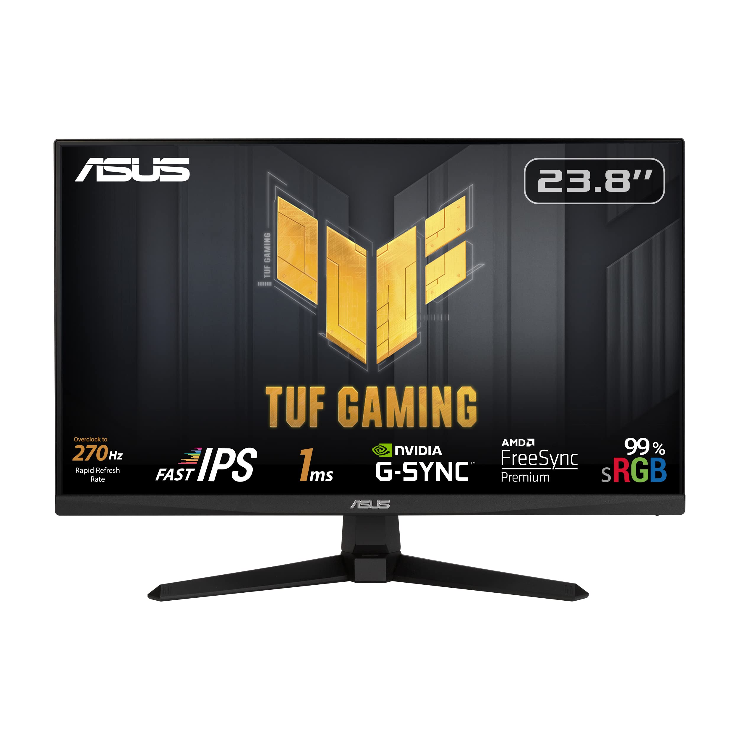 ASUS TUF Gaming 23.8” 1080P Monitor (VG249QM1A) - Full HD, Fast IPS, 270Hz, 1ms, Extreme Low Motion Blur, Speakers, 99% sRGB, G-Sync Compatible/FreeSync Premium, DisplayPort, HDMI,BLACK