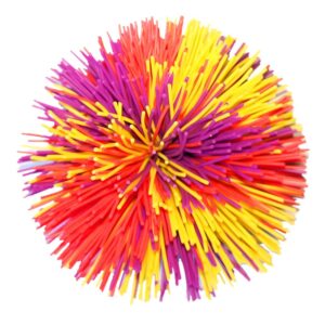 4.5Inch Large Rainbow Stringy Ball Silicone Bouncing Fluffy Jugging Ball,Monkey Stress Ball (Purple+Red+Yellow)