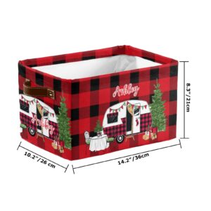 Buffalo Plaid Car Personalized Storage Bins Basket Cubic Organizer with Durable Handle for Shelves Wardrobe Nursery Toy 1 Pack