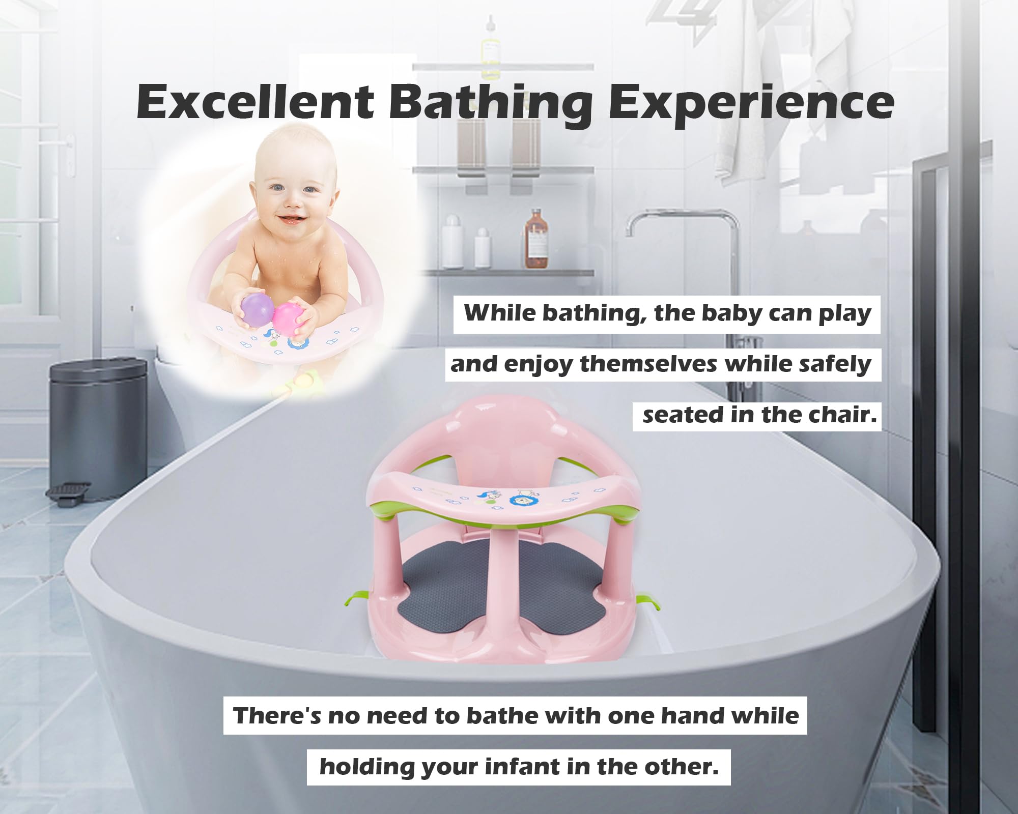 Baby Bath Seat for Babies 6 Months & Up/Integrated Non-Slip Mat/Infant Bath Seat Ring for Sitting Up in The Tub with Suction Cups (Inapplicable to Textured Tub)