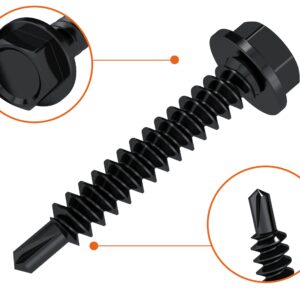 Self Tapping Screws for Metal, Assortment Pack with Driver (180 pcs) Black Oxide 410 Stainless Steel, 8 Diameter, 1/2" to 1-1/4" Length