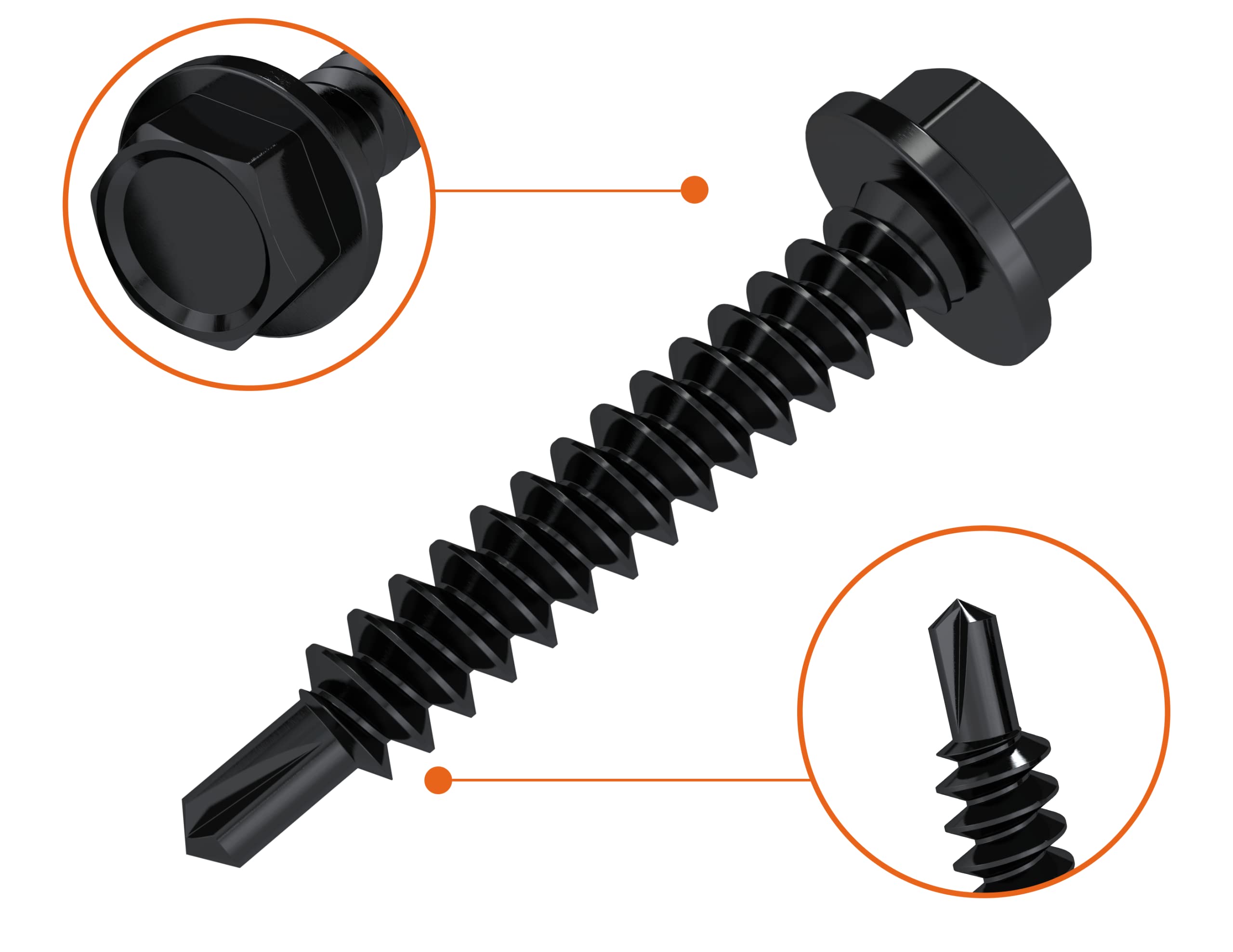 Self Tapping Screws for Metal, Assortment Pack with Driver (180 pcs) Black Oxide 410 Stainless Steel, 8 Diameter, 1/2" to 1-1/4" Length