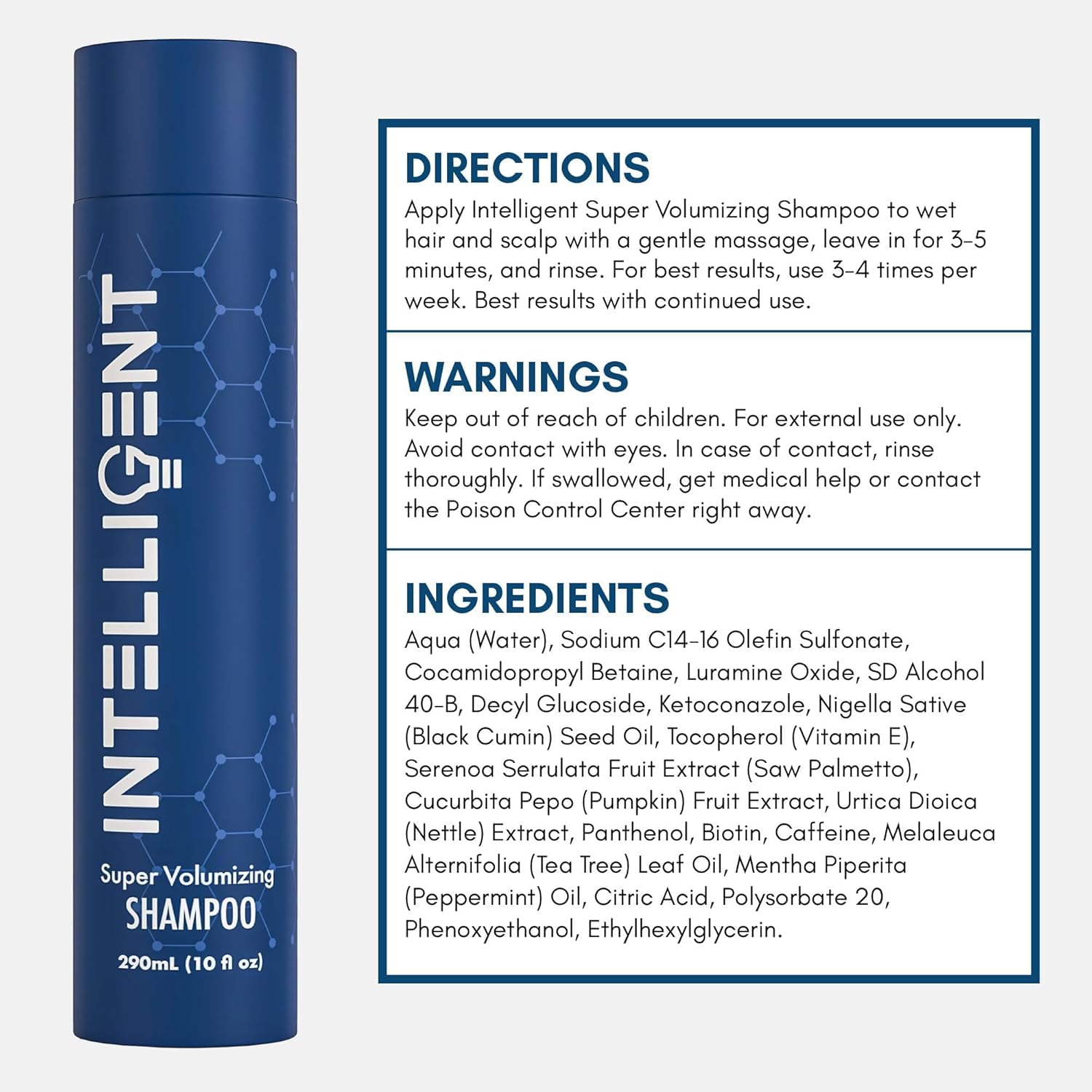 Intelligent Super Volumizing Hair Loss Shampoo - Strengthens Weakened Hair and Maximizes Volume | 10 fl oz (290 ml)