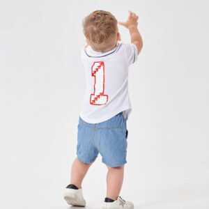 1st Birthday Baseball Shirt Baby Boy First Birthday Outfit Rookie of The One Year Old Clothes Short Button Tshirts (White 1,12 Months)