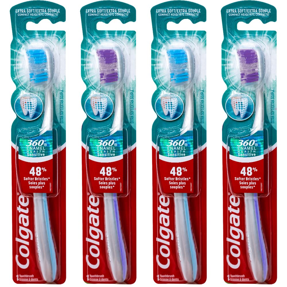 Colgate 360 Enamel Health Sensitive Toothbrush, Compact Head, Extra Soft (Colors Vary) - Pack of 44