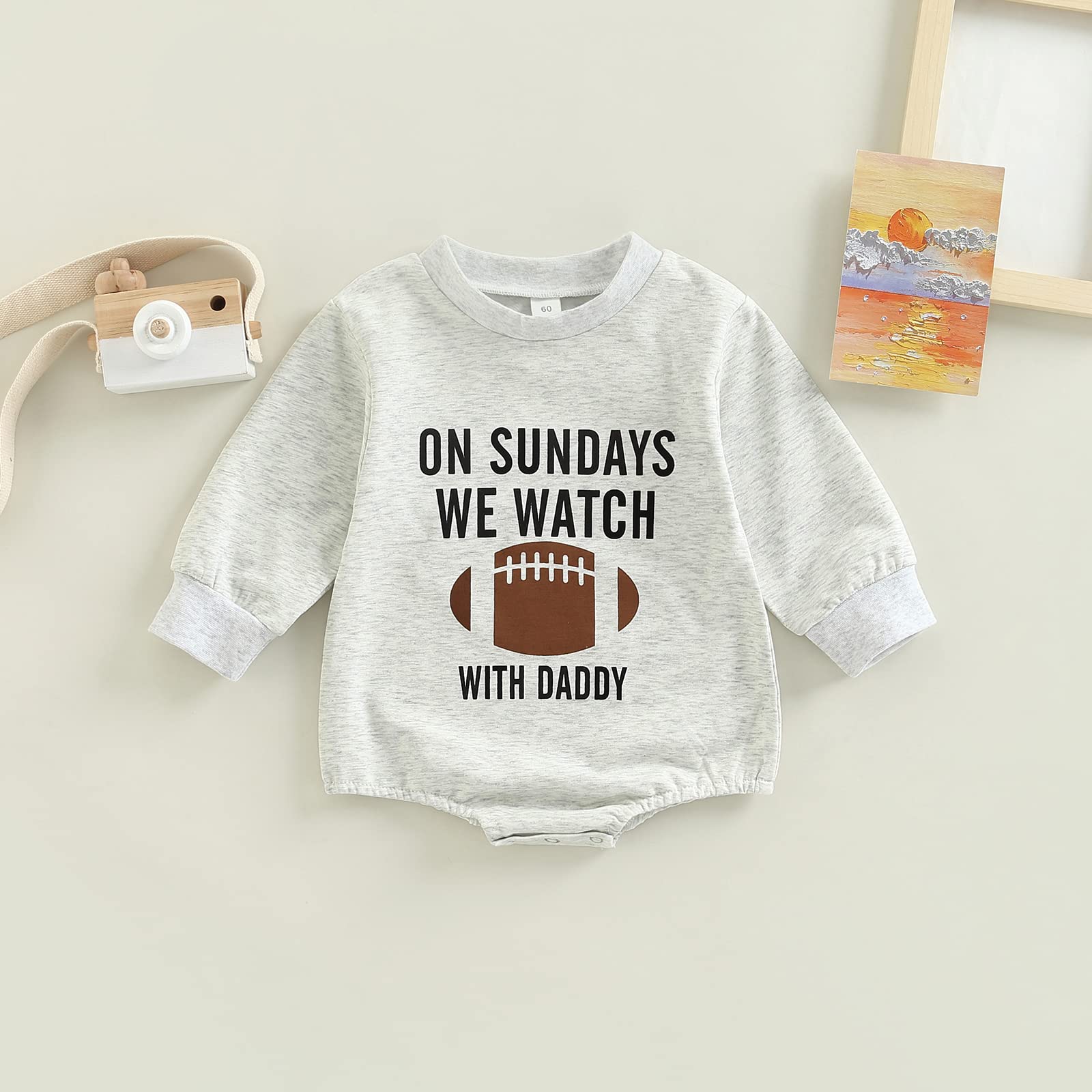 Omkzanbi Funny Onesie for Baby Boy Girl Sweatshirt Romper Long Sleeve Infant Letter Bodysuit Jumpsuit Newborn Fall Clothes (On Sundays We Watch Football with Daddy, 0-3 Months)