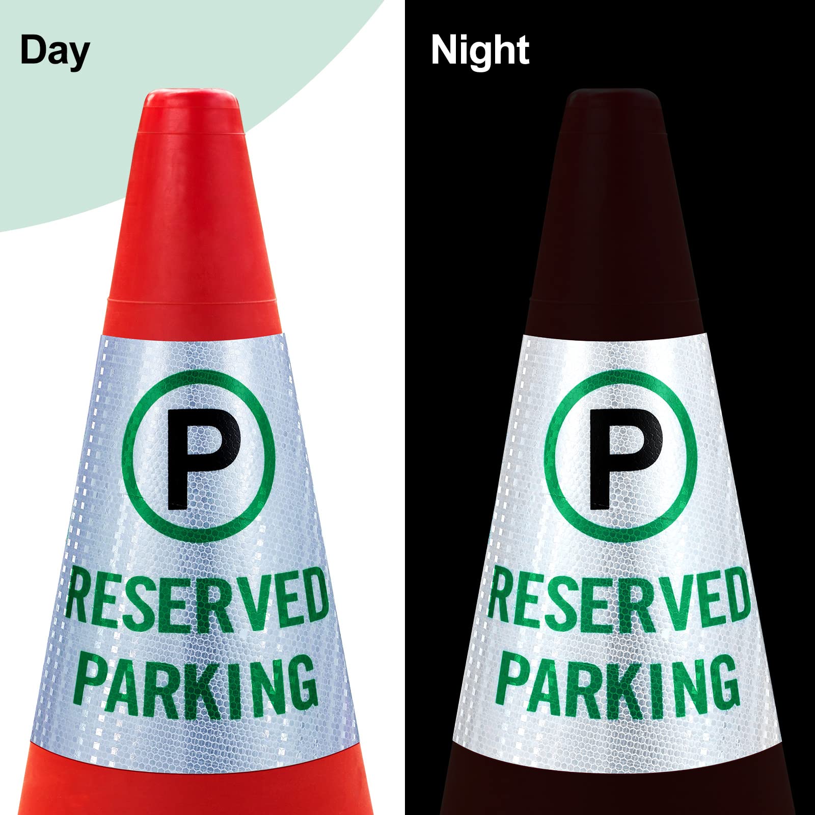 Oudain 8 Pack Reserved Parking Cone Sleeve Bright Reflective Reserved Sign 360° High Visible Message Sleeve Reserved Parking Signs for Traffic Safety Cone Driveway Road Commercial Residential Area