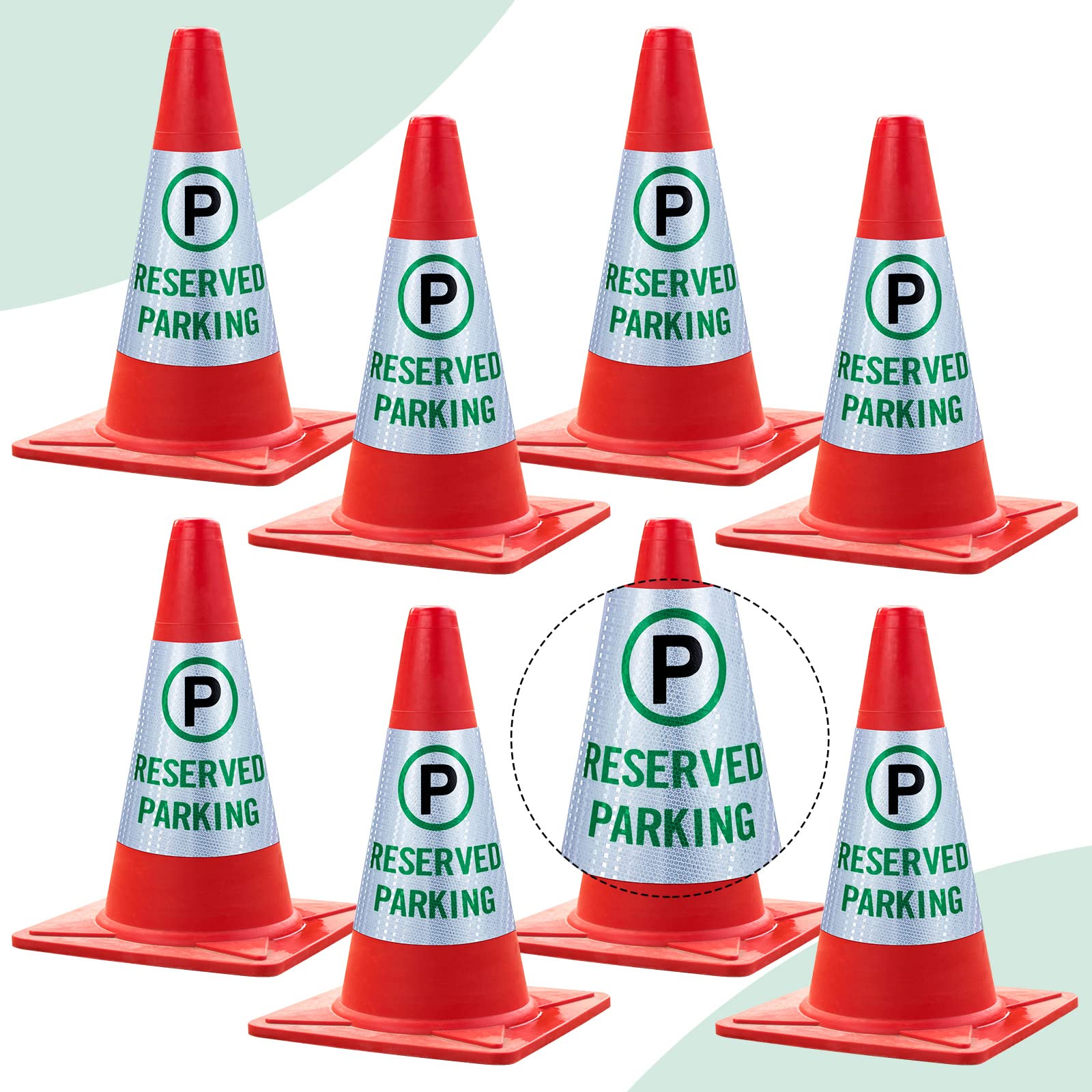 Oudain 8 Pack Reserved Parking Cone Sleeve Bright Reflective Reserved Sign 360° High Visible Message Sleeve Reserved Parking Signs for Traffic Safety Cone Driveway Road Commercial Residential Area