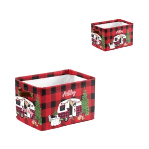 Buffalo Plaid Car Personalized Storage Bins Basket Cubic Organizer with Durable Handle for Shelves Wardrobe Nursery Toy 1 Pack