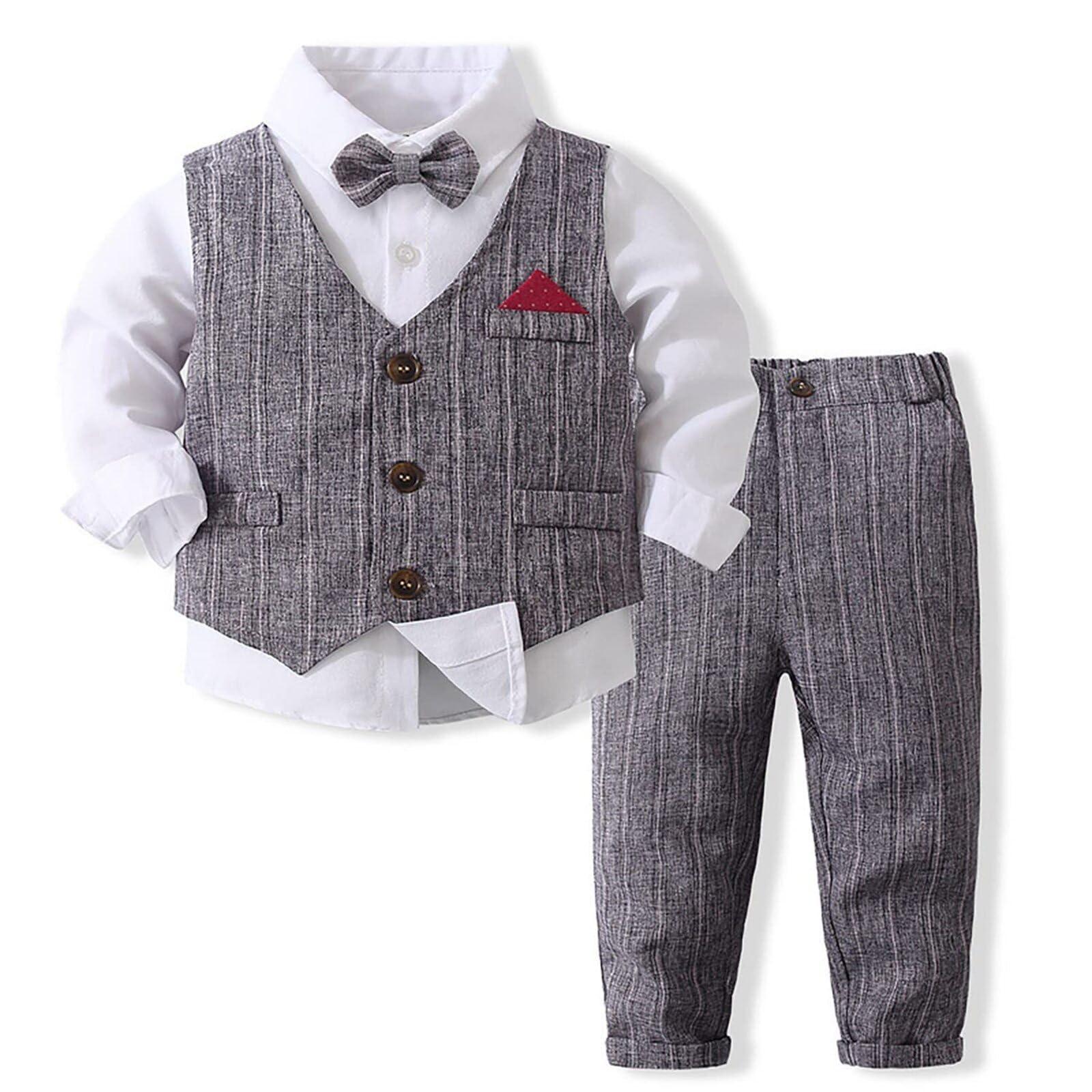 Volunboy Baby Boy Suit Toddler Formal Outfit Kids 3 Piece Vest Gentleman Clothes Long Sleeve Shirt and Pants Set (GreyPurple, 18-24 Months)