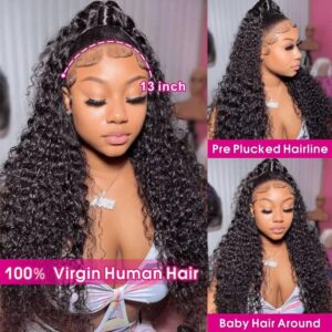 Juvid 13X6 Curly Lace Front Wigs Human Hair 13x6 HD Lace Jerry Curly Frontal Wig for Women 180% Density Glueless Kinky Curly Wigs Pre Plucked Wet and Wavy Deep Wave Wig Natural Black 24 inch