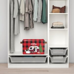 Buffalo Plaid Car Personalized Storage Bins Basket Cubic Organizer with Durable Handle for Shelves Wardrobe Nursery Toy 1 Pack