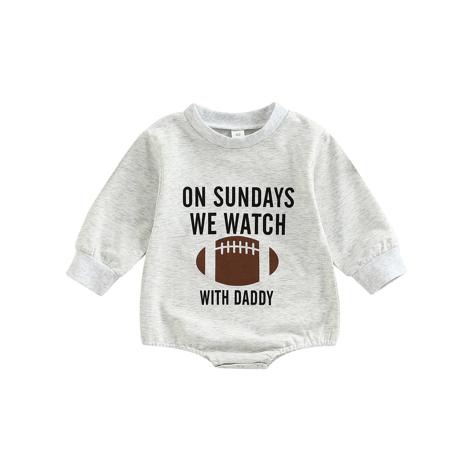 Omkzanbi Funny Onesie for Baby Boy Girl Sweatshirt Romper Long Sleeve Infant Letter Bodysuit Jumpsuit Newborn Fall Clothes (On Sundays We Watch Football with Daddy, 0-3 Months)