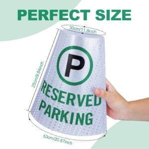 Oudain 8 Pack Reserved Parking Cone Sleeve Bright Reflective Reserved Sign 360° High Visible Message Sleeve Reserved Parking Signs for Traffic Safety Cone Driveway Road Commercial Residential Area