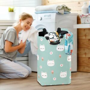 Kigai Laundry Hamper Basket Cat Face with Ice Cream Collapsible Nursery Storage Bin Waterproof Clothing Baskets for Home Bedroom Bathroom Washing Room