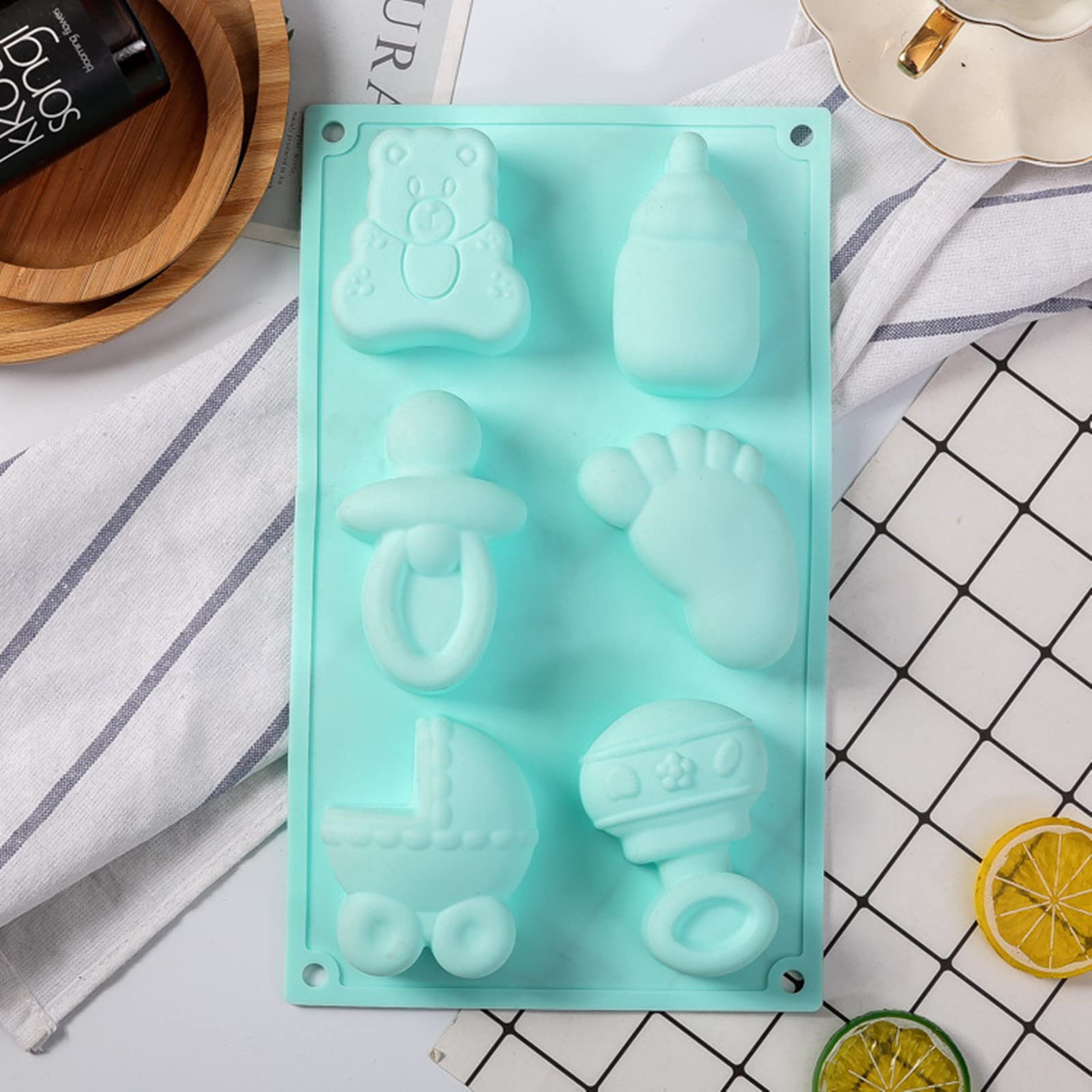 DD-life 4 Pcs Baby Shower Party Silicone Mold,Bear Pacifier Little Feet Feeding Bottle Baby Carriage Silicone Fondant Mold for Chocolate,Soap,Sugar,Polymer Clay(1Purple,1Pink,1Green,1Blue)