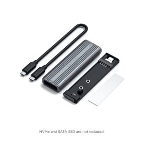 Satechi USB-C Aluminum Tool-Free Enclosure for M.2 PCIE NVME and SATA SSD – Support USB 3.2 Gen 2, 10 Gbps, M.2 NVMe/SATA PCIe B+M Key, up to 4TB, UASP Trim for SSD Size 2242/2260/2280