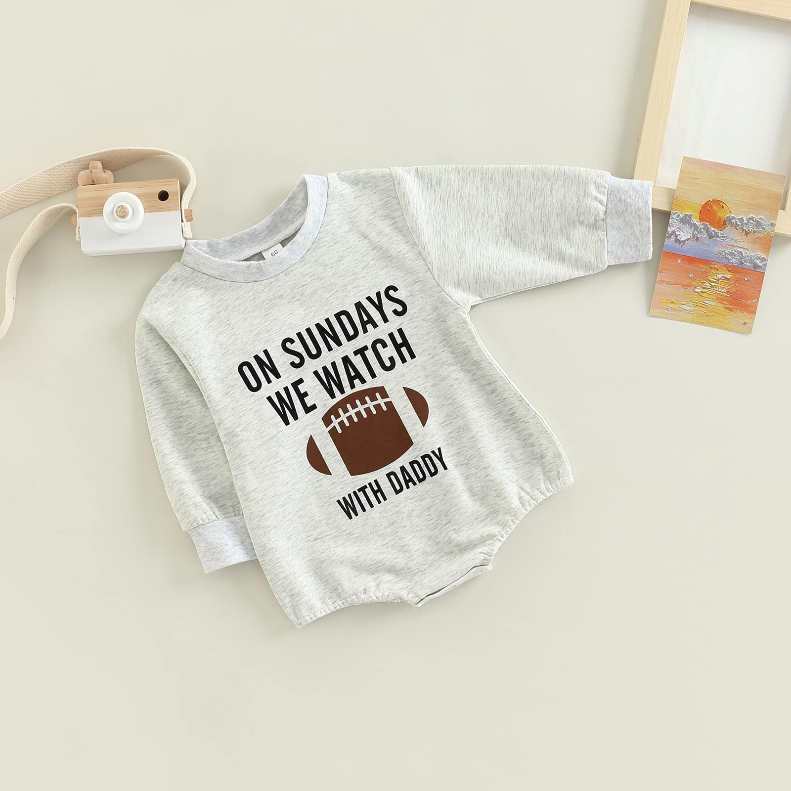 Omkzanbi Funny Onesie for Baby Boy Girl Sweatshirt Romper Long Sleeve Infant Letter Bodysuit Jumpsuit Newborn Fall Clothes (On Sundays We Watch Football with Daddy, 0-3 Months)