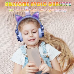 Unicorn Kids Bluetooth Headphones for Girls, Wireless Headphones with Microphone for Teens, Safe Volume Limited 85db POM Cat Ear Over-Ear Headset HD with Mic for School/Tablet/Birthday Xmas Gift