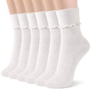 booph 6 pairs girls socks ruffle baby frilly turn cuff socks white 4-6 years