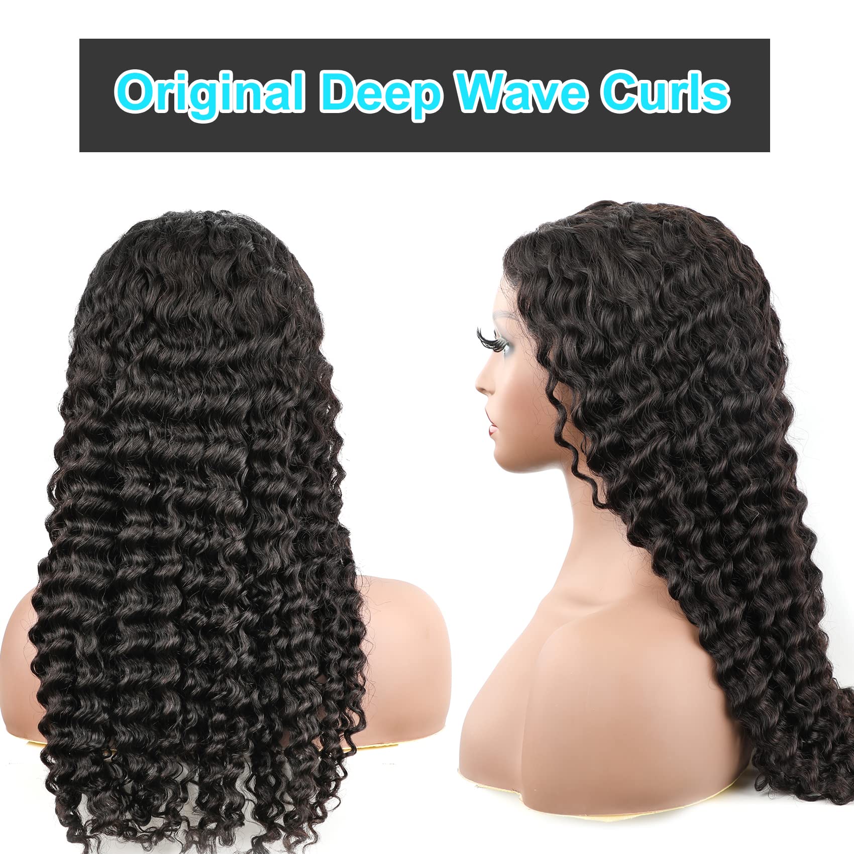 BLY Ready to Wear Wig Glueless Lace Front Wigs Human Hair for Women Deep Wave Curly Wig No Glue Wear and Go Lace Pre Cut Wig Pre Plucked with Baby Hair 180% Density Natural Hairline 18 Inch