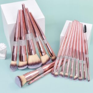 Bueart Design 16Pcs ULTRA SOFT Labeled Makeup Brushes Sets -with Foundations Powder Blush Concealer Blending Eyeshadow Contour Brush sets (Rose Gold)