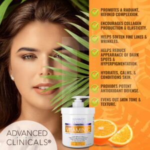 Advanced Clinicals Vitamin C Body Cream + Potent Vitamin C Face Lotion Brightening Skin Care Set, Anti Aging Dry Skin Rescue Creams Target Dry Skin, Sun Damaged Skin, Wrinkles, & Dark Spots, 2-PC Set