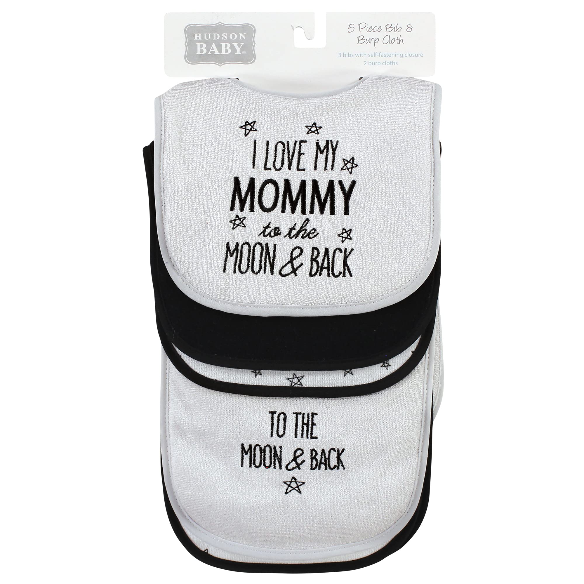 Hudson Baby Unisex Baby Cotton Terry Bib and Burp Cloth Set, Mom Dad Moon And Back, One Size