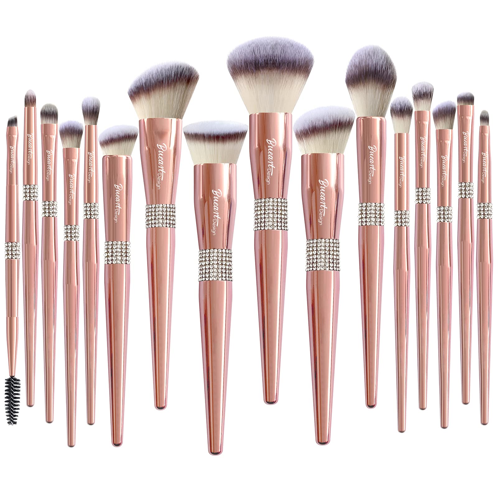 Bueart Design 16Pcs ULTRA SOFT Labeled Makeup Brushes Sets -with Foundations Powder Blush Concealer Blending Eyeshadow Contour Brush sets (Rose Gold)